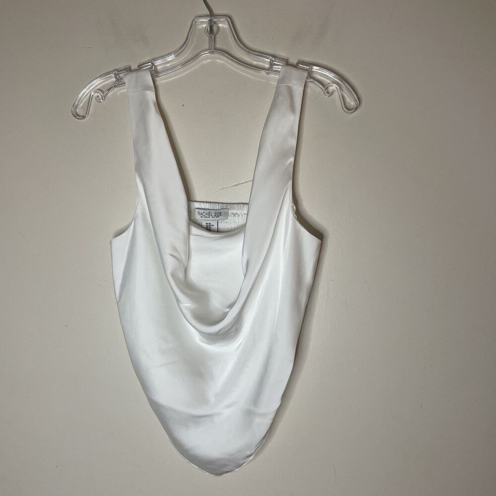 Rachel Zoe White Satin Cowl Neck Camisole Tank Top Size XS